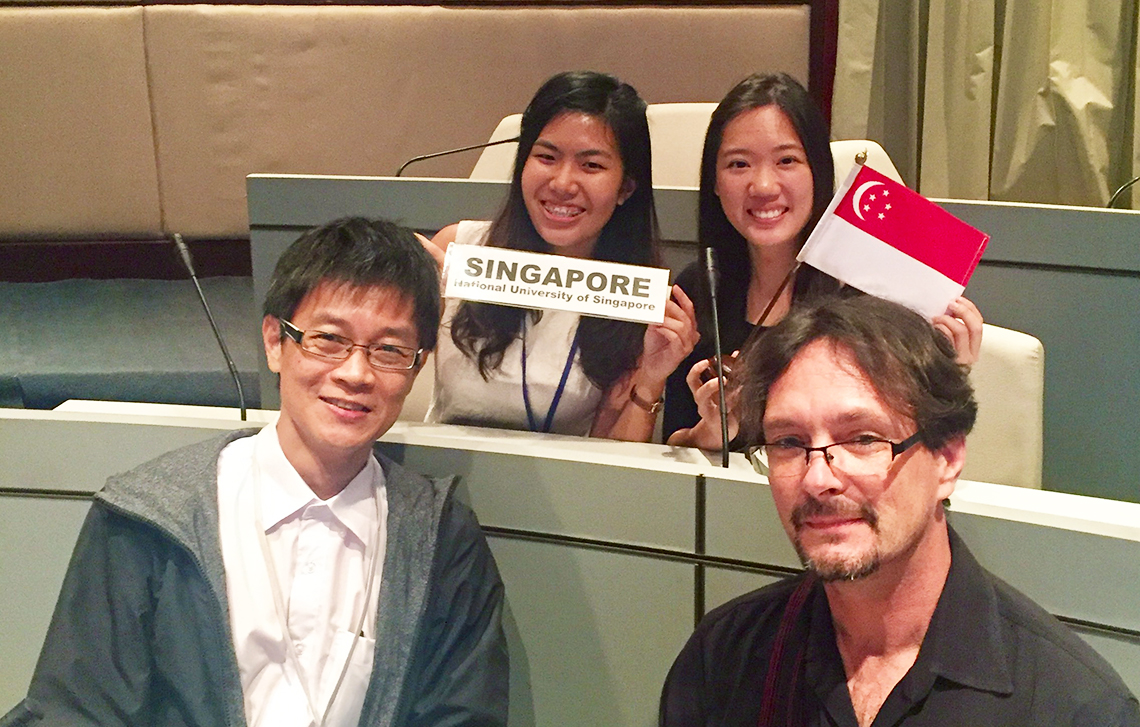 (Front row; from L to R) USP Director A/P Kang Hway Chuan and USP faculty A/P Peter Vail also represented NUS for the programme together with USP students (back row; L to R) Yu Ting and Joy.